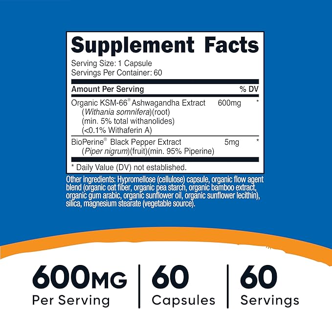 Nutricost KSM-66 Ashwagandha Root Extract 600mg 60 Veggie Caps (2 Bottles) - 5% Withanolides - with BioPerine