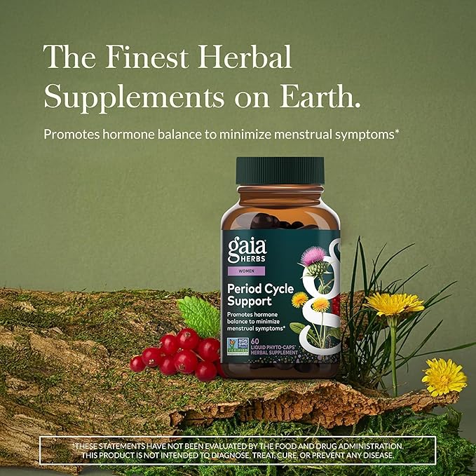 Gaia Herbs Period Cycle Support - Supports Hormone Balance &amp PMS Relief* - Herbal Supplement with Vitex Berry &amp Schisandra - Free from Gluten Dairy &amp Soy - 60 Vegan Capsules (60 Servings)