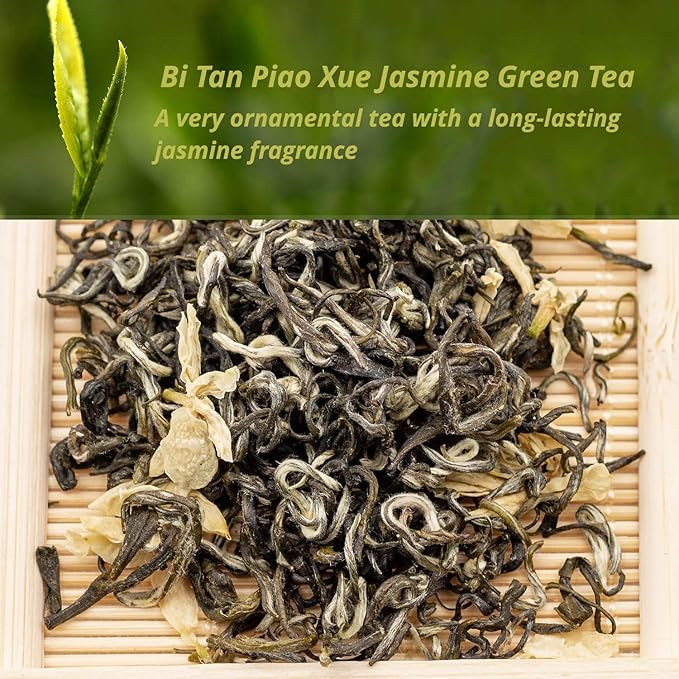 Oriarm 2025 Bi Tan Piao Xue Jasmine Tea Loose Leaf 900g (Pack of 2) - Chinese Mao Feng Green Tea with Jasmine Flowers - Yuqian 1st Grade