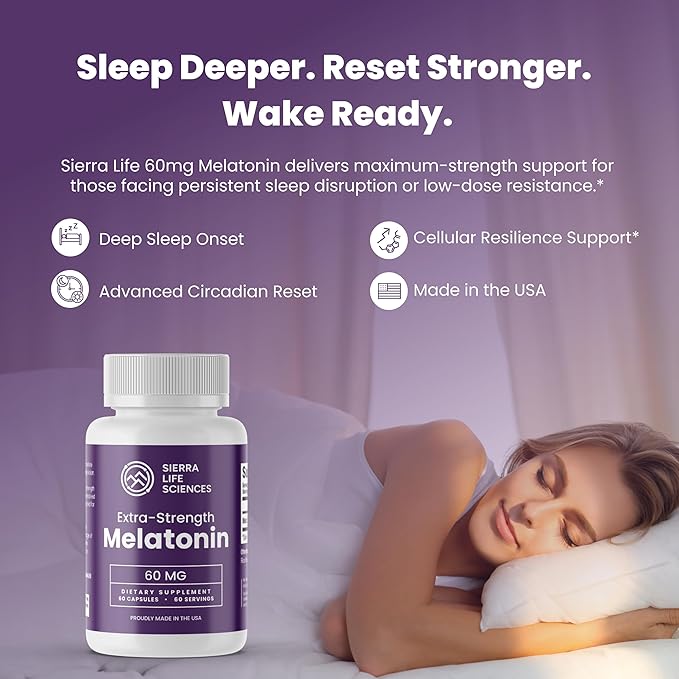 60 mg High Dosage Melatonin in Easy-to-Swallow Capsules - 120 Servings