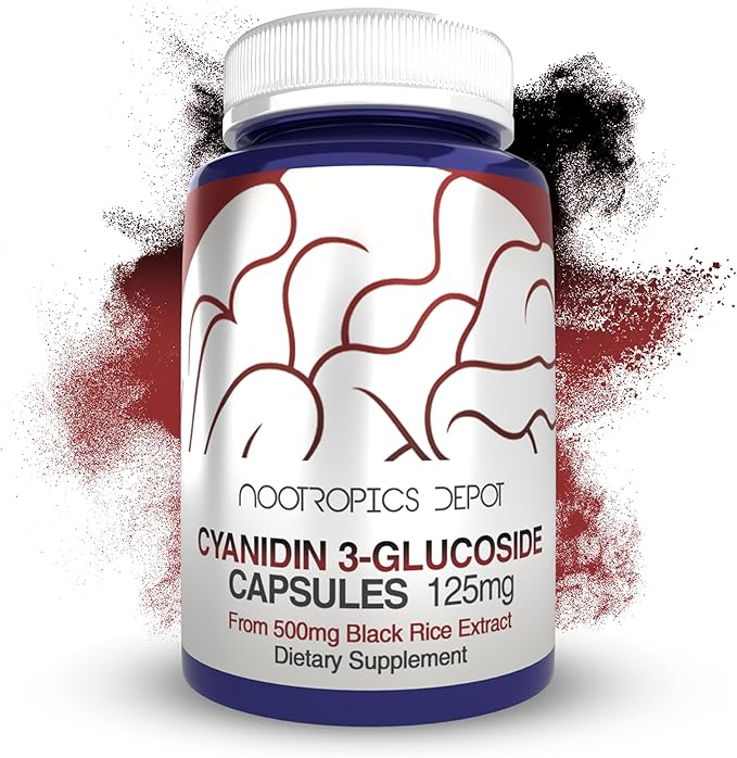 Nootropics Depot Cyanidin 3-Glucoside Capsules | 125mg | 180 Count | Black Rice Extract | C3G | Oryza Sativa | Metabolic Vision &amp Cognitive Support