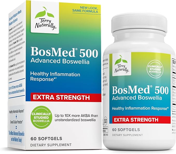 Terry Naturally BosMed 500-60 Softgels - Extra Strength 500 mg Boswellia Supplement - Non-GMO Gluten Free - 60 Servings