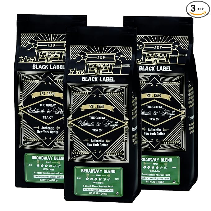 A&ampP Broadway Blend Medium Roast Ground Coffee 12 oz 3 Pack 100% Arabica Smooth Classic Flavor &amp Rich Aroma