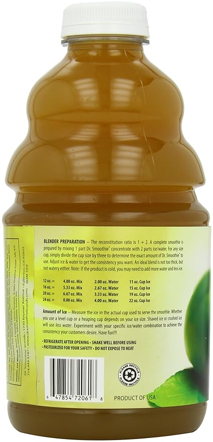 Dr. Smoothie Smooth Lime 100% Crushed Fruit Smoothie Bottles 46-Ounce