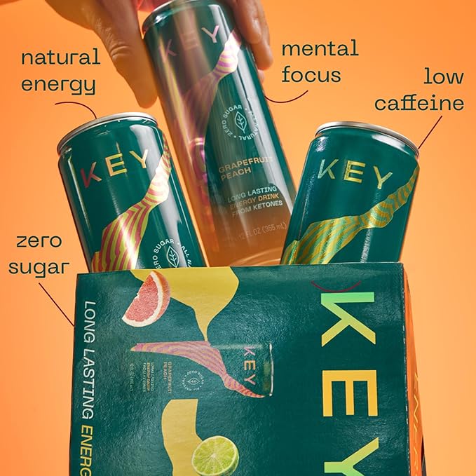 KEY 24-Pack Combo Bundle - Ketone Energy Drink - Variety Pack 12pk &amp Grapefruit Peach 12pk - Sugar Free All Natural Long Lasting Energy