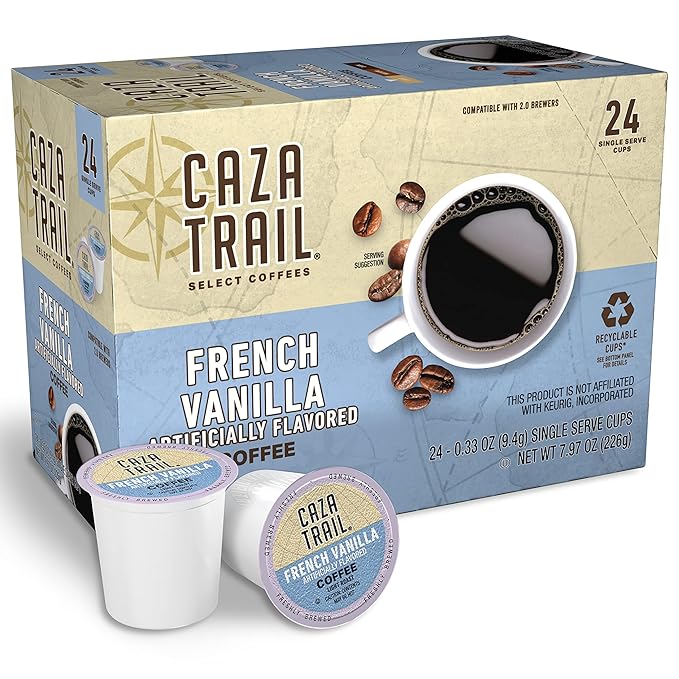 Caza Trail Coffee Pods French Vanilla Single Serve (Pack of 24) (Packaging May Vary)