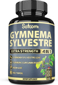 Satoomi Pure Gymnema Sylvestre Capsules Extract - 180 Capsules of 6 Month - Blended with Neem Leaf Holy Basil &amp Turmeric Curcumin Root