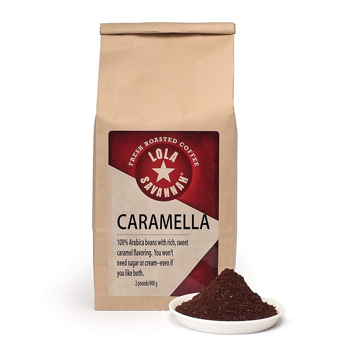 Lola Savannah Caramella Ground Coffee - Indulge In A Cup Of Our Sweet Caramel Creme Roasted Arabica Beans | Caffeinated | 2lb Bag