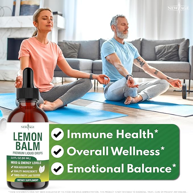 NEW AGE Lemon Balm Tincture - Mood Support Supplement - Lemon Balm Leaf Extract Drops - Vegan Sugar &amp Alcohol-Free Calming Supplement - 4 fl oz