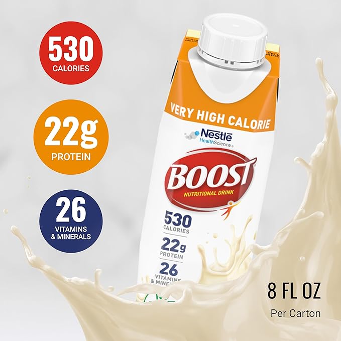 Boost Very High Calorie Vanilla Nutritional Drink – 22g Protein 530 Nutrient Rich Calories 8 Fl Oz (Pack of 24)
