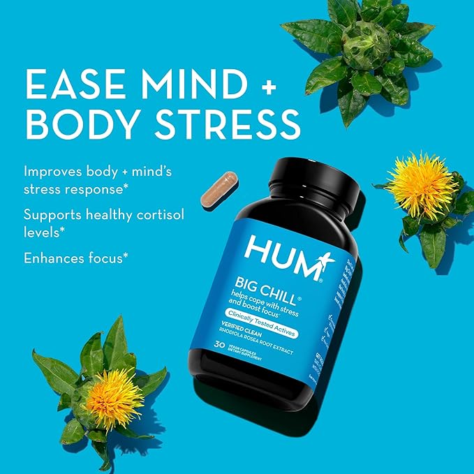 HUM Big Chill Rhodiola Rosea Supplement Adaptogenic Herbal Calm Supplement Support for Focus Calming and Adrenal Health Balance with 500mg Rhodiola Rosea Extract Gluten Free 30 Vegan Capsules
