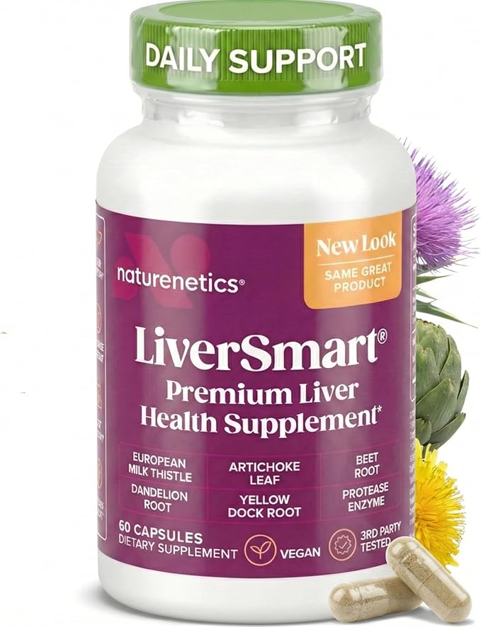 Naturenetics Milk Thistle Liver Cleanse &amp Support Supplement 60 Capsules - 80% Silymarin Extract with Artichoke &amp Dandelion Supports Liver Enzymes Energy &amp Digestion - Vegan Gluten-Fr