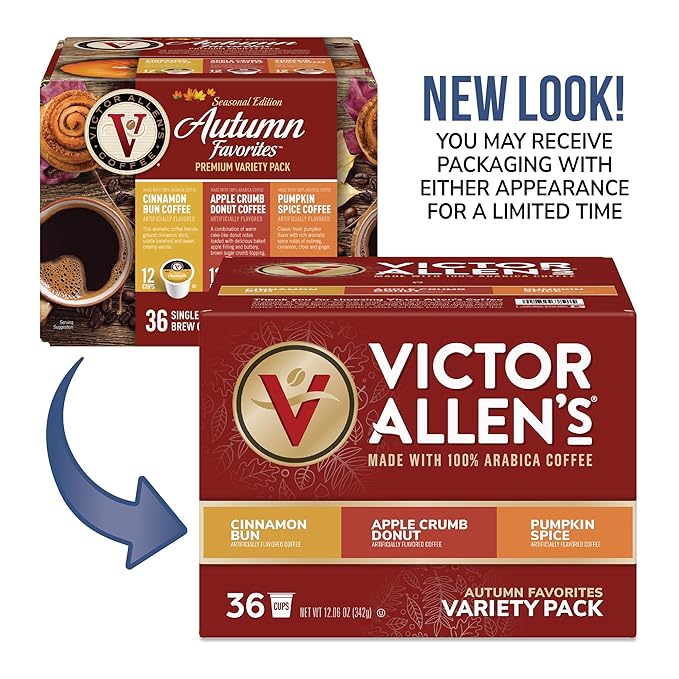 Victor Allen's Coffee Autumn Favorites Variety Pack Medium Roast 36 Count Single Serve Coffee Pods for Keurig K-Cup Brewers (Pack of 2)