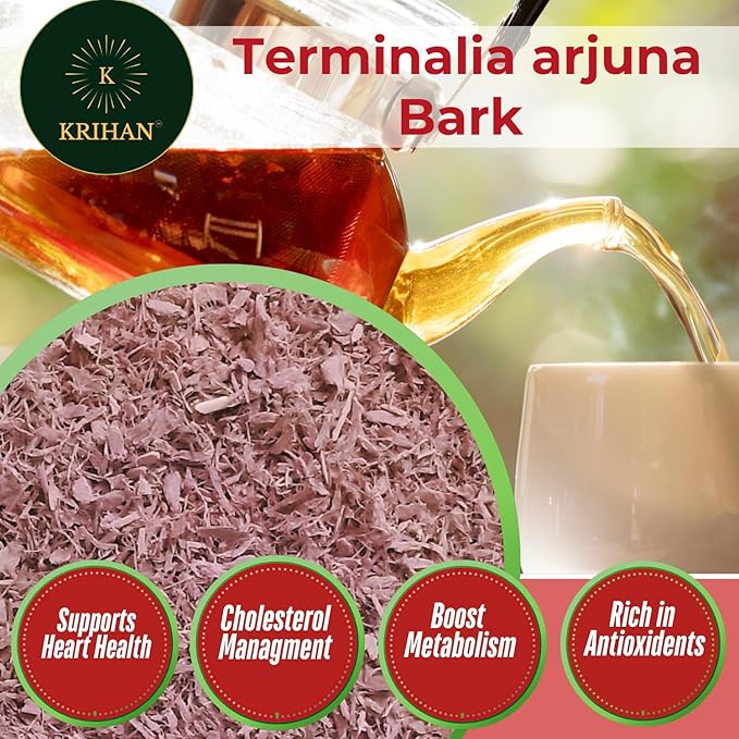Organic Arjuna Bark Tea (Terminalia Arjuna) - 132+ Count | 100% Natural Whole Loose Arjun Ki Chaal for Heart Health &amp Wellness Support/Caffeine-Free Herbal Tea | 7.05 Oz (200g)