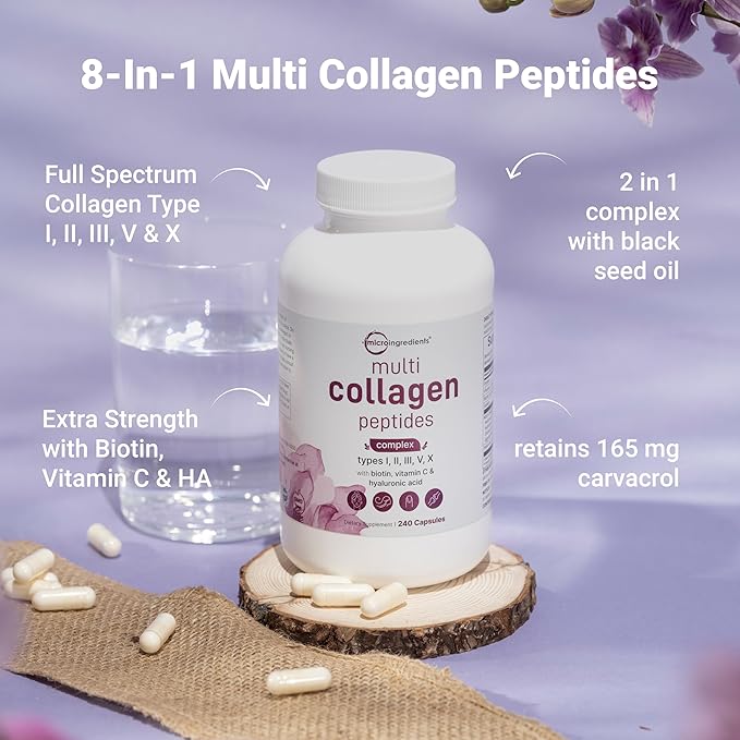 Micro Ingredients 8-in-1 Multi Collagen Pills &amp Women’s Probiotics 100 Billion CFU Veggie Capsules | 2 Pack | Hydrolyzed Peptides + Hyaluronic Acid &amp Vitamin C | 40 Strains + Cranberry &amp D