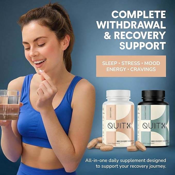 Withdrawal and Detox Support – QuitK Recovery Complex – Sleep Energy Stress Mood &amp Craving Support – Daily Supplement - Magnesium Glycinate Ashwagandha GABA L-Theanine Agmatine &amp More