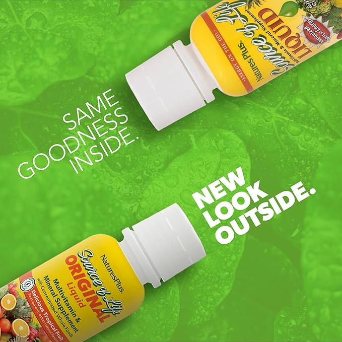 NaturesPlus Source of Life Liquid Tropical Fruit - 8 fl oz - Multivitamin &amp Mineral Supplement - Gluten Free Vegetarian - 8 Servings (Pack of 2)