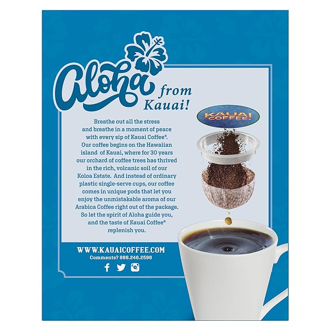 Kauai Coffee Pods Compatible with K-Cup Pods for Keurig Brewers – 20% Hawaiian Arabica – Dark Roast Rich Smooth No Bitterness – Na Pali Coast 1 Pack of 24 Single Serve Cups