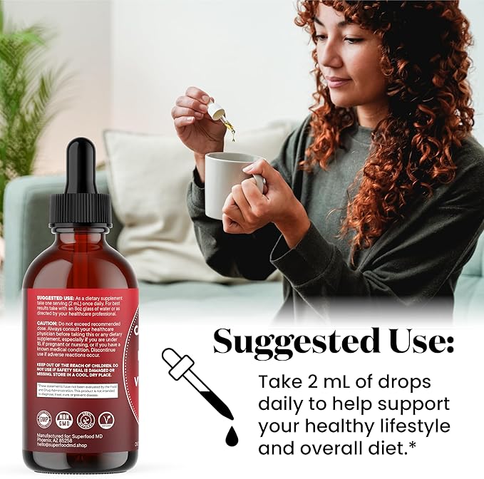 Cayenne Pepper Supplement Liquid Drops + Hawthorn Berry Vitamin D3 K2 Beet Root Powder Ceylon Cinnamon Turmeric Curcumin Organic Panax Ginseng - 6 OZ