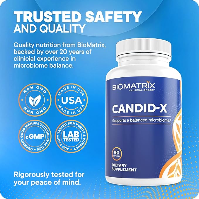 BioMatrix Candid-X Gut Cleanse with Berberine Oregano Sodium Caprylate Chamomile Ginger PAU D'arco Digestive Supplement for Men and Women | 90 Capsules