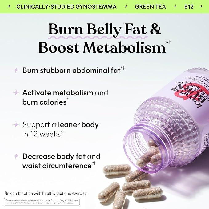 Lemme Burn Belly Fat Capsules Clinically Studied AMPK Metabolic Activator Actiponin Jiaogulan 50% EGCG Green Tea Extract Vitamin B6 Methyl B12 for Men and Women - 60 Count (Pack of 2)