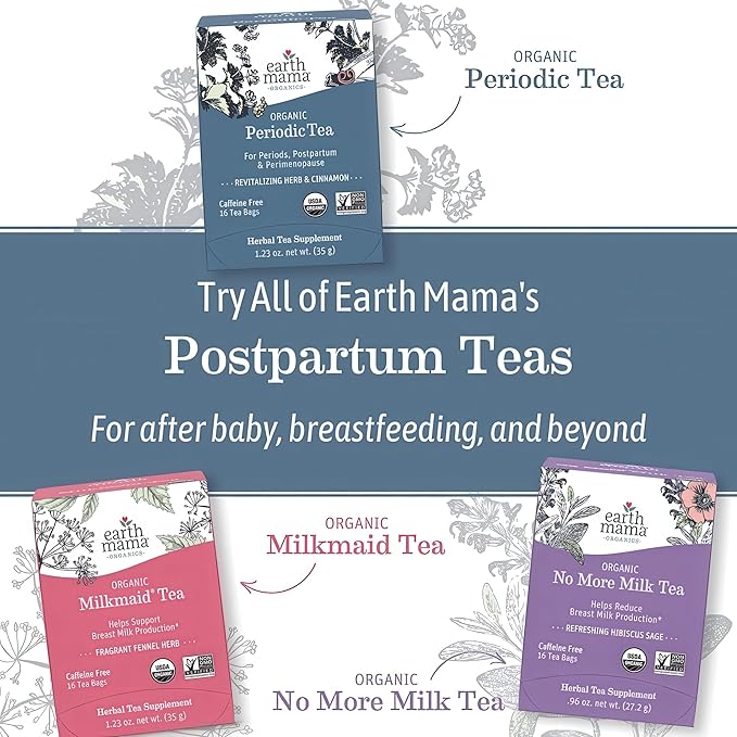 Earth Mama Organic Periodic Tea | Organic Herbal Support for Periods Postpartum &amp Perimenopause 16 Teabags Per Box