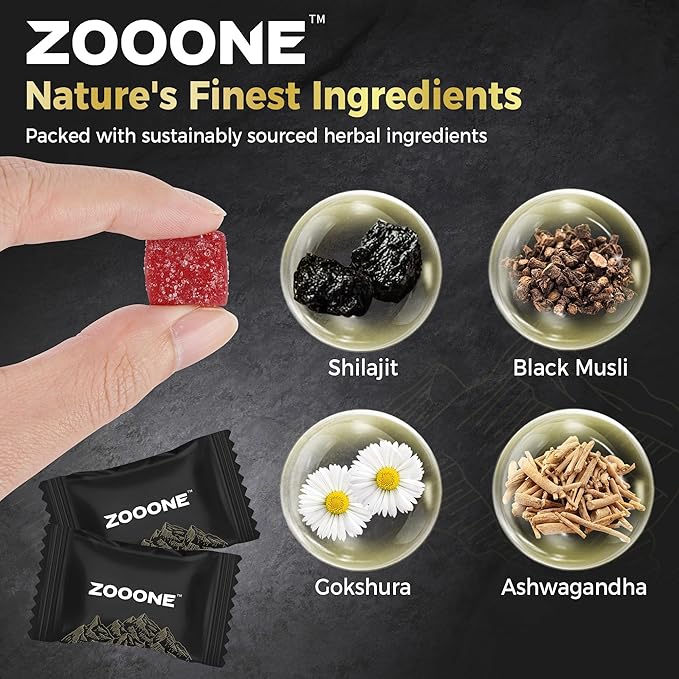 zooone Shilajit Himalayan Gummies with Ashwagandha &amp Black Musli - Natural Energy No Artificial Fillers Individual Packaging