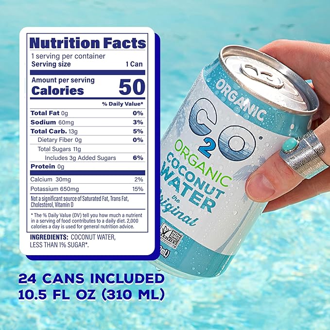 C2O - Organic Coconut Water The Original Flavor (24 Pack 3 Fridge Pack Boxes) - Fresh Coconut Water Non GMO Canned Water - Natural Hydration Essential Electrolytes Potassium - 24 Cans 10.5 FL OZ