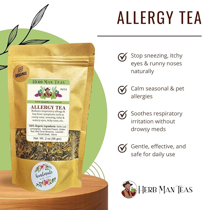 ALLERGY TEA – Herbal blend for seasonal irritation: sneezing runny nose &amp itchy eyes – Formulated by Master herbalist Khabir – 100% Organic Non-GMO No Additives