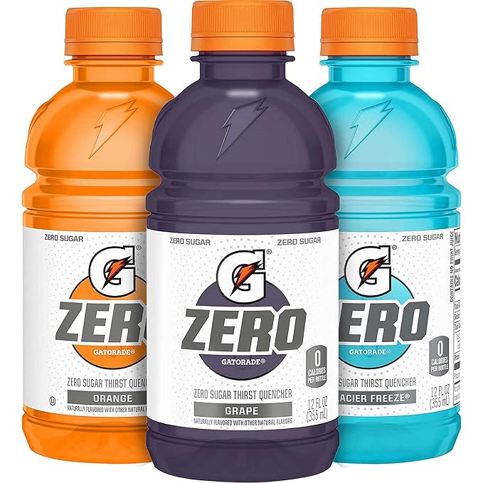 Gatorade Zero Sugar 12oz Three Flavor Variety Orange Glacier Freeze and Grape (Pack of 28)