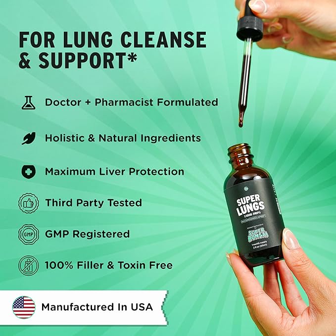 SuperBonsai Super Lungs Mullein Drops – Herbal Lung Support Tincture with Mullein Leaf Extract Elderberry Reishi Marshmallow Root – Supports Clear Breathing &amp Wellness – 2 oz