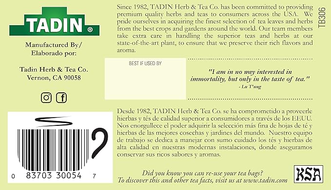 Tadin Chamomile &amp Mint Tea Herbal Tea Caffeine Free Tea Tea Bags Individually Wrapped 24 Tea Bags Per Box Pack of 6