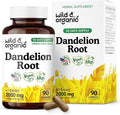 Wild &amp Organic Dandelion Root Capsules - Liver Detox Supplements - 2000 mg of Fresh Dandelion Root Powder per Capsule - 90 Vegan Capsules - 3 Month Supply - No Fillers Non-GMO