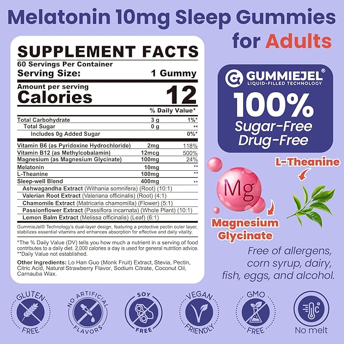 Melatonin Gummies 10mg 20mg with Magnesium for Adults + Organic Toddler Multivitamin Gummies + Omega-3 (DHA/EPA) 2 Pack