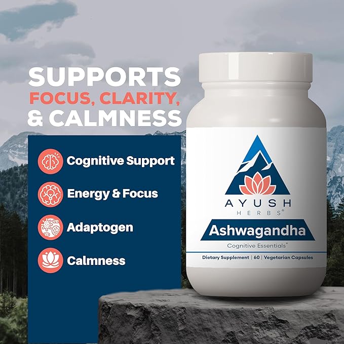 Ayush Herbs Ashwagandha Capsules - Ashwagandha for Men &amp Women Ashwagandha Supplements Pure Ashwagandha Root Powder for Stress 500mg per Pill - 60 Servings
