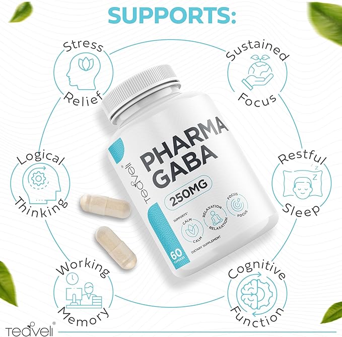 Pharma GABA 250 mg– Naturally Fermented GABA Supplement– Clinically Proven to Support Relaxation Cognitive Health Sleep &amp Focus– PharmaGABA Complements L-Theanine- Alternative to Gummies &amp C