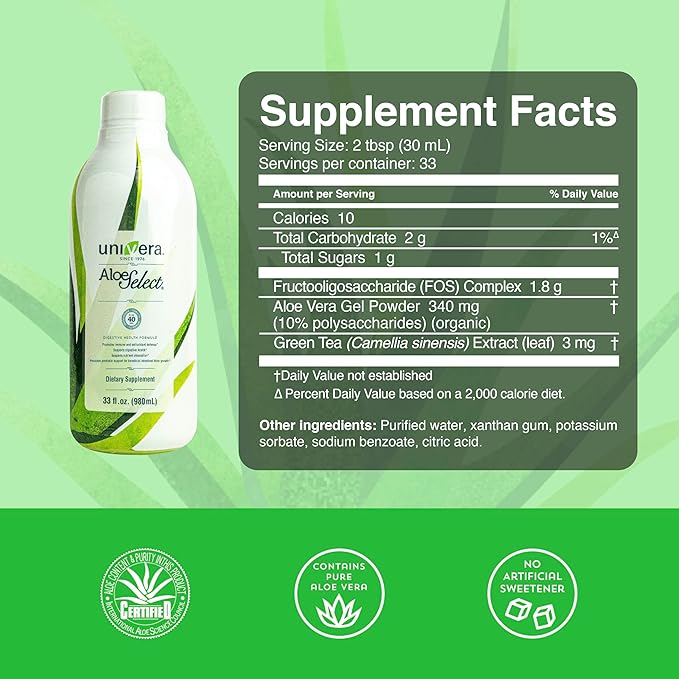 Univera Aloe Vera Juice Preminum Organic Aloe Vera 10% Polysaccharide Retention Digestive Enzymes for Gut Health Immune Support &amp Gut Health Aloe Flavor - 30 Days Supply (33 fl oz)
