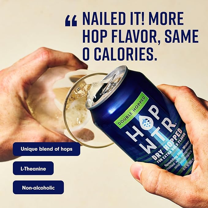 HOP WTR Double Hopped Sparkling Hop Water Zero Calories Non-Alcoholic with Adaptogens and Nootropics Sugar Free Gluten Free 12 oz Cans 12 Pack