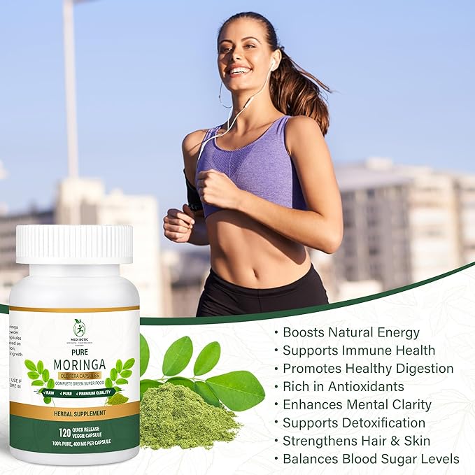 Moringa Capsules 800mg 120 Moringa Pure Capsules For Energy Immune Support Gut Health &amp Powerful Green Superfood Rich In Antioxidants Essential Vitamins &amp Amino Acids Non-GMO &amp Glute