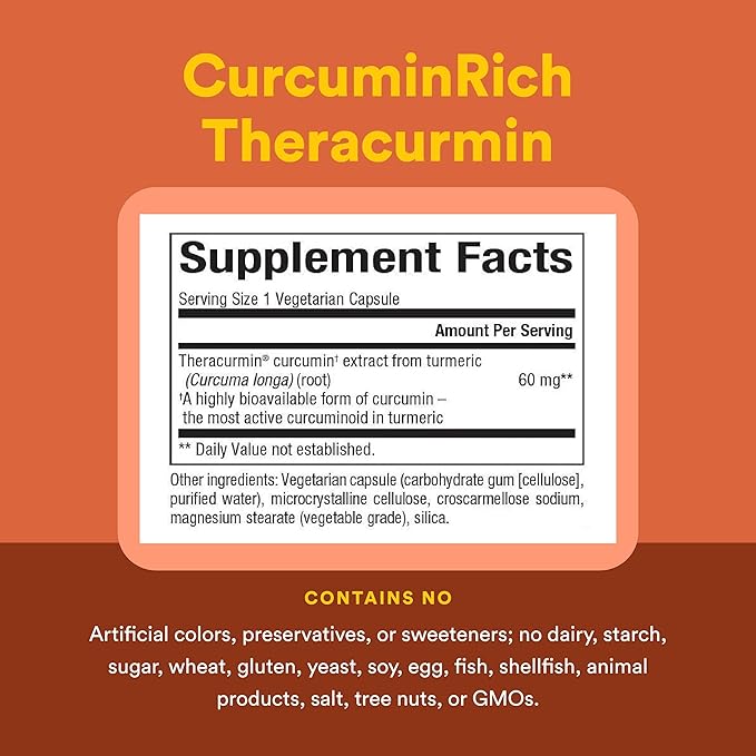 Natural Factors CurcuminRich Double Strength Theracurmin - Antioxidant Support Supplement with Curcumin - Dietary Supplement Aids Muscle &amp Joint Health - 120 Vegetarian Capsules (120 Servings)