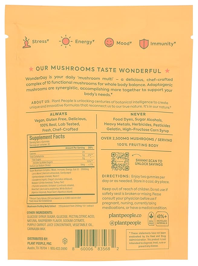 Plant People WonderDay Mushroom Gummies 60 CT