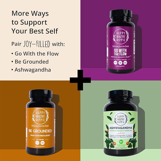 Joy-Filled Mood Support Supplement - 7 Herb Complex + St. Johns Worts (120 Ct) | Stress Relief Supplement with Rhodiola Rosea Eleuthero | Helps Calm The Mind &amp Body | 100% Plant-Based Happy Pills