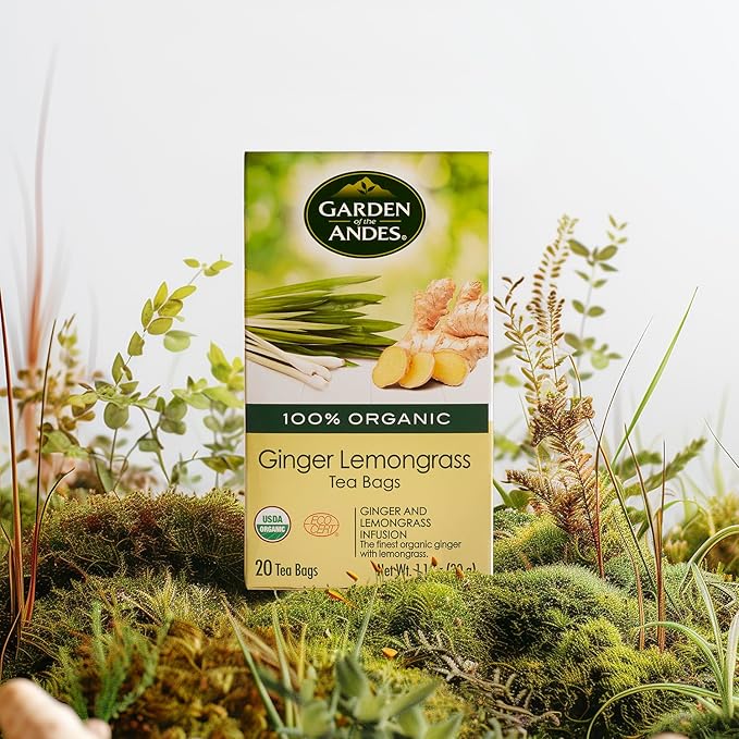 Garden of the Andes - Organic Ginger Lemongrass Tea - 20 Tea Bags/Box Pack of 6 (120 ct.) - Caffeine-Free Herbal Infusion - Supports Digestive Wellness &amp Calming Comfort