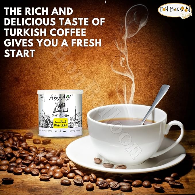 Abu Auf AbuAuf Oriental Original Turkish Coffee Cafe Arabic Arabian Arabica Ground Roasted Mud Coffee Plain Light Roast (Plain Light Roast 7.05 oz / 200 gm) بن ابو عوف سادة فاتح