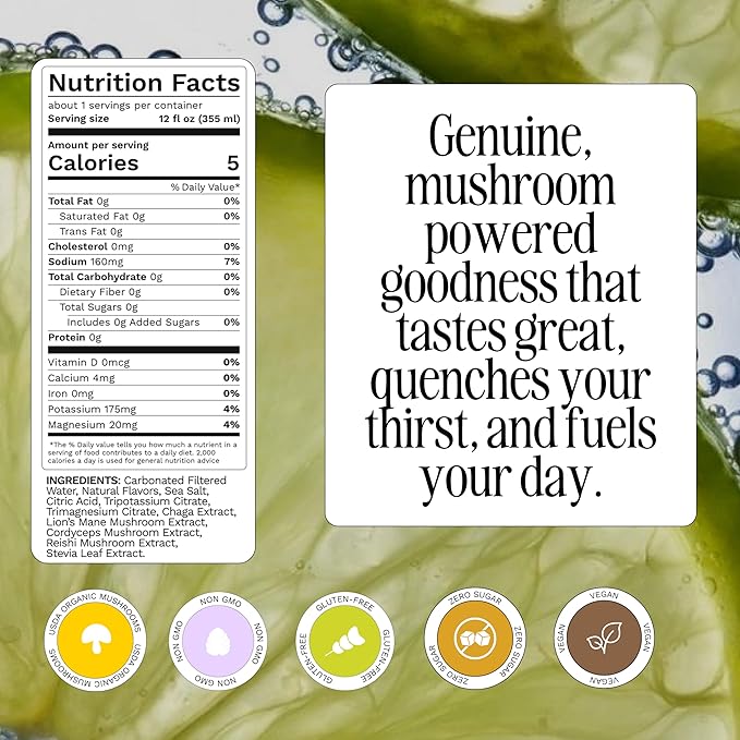 üm Functional Sparkling Water with Lions Mane Cordyceps Reishi Chaga &amp Electrolytes - Mental Clarity Energy Immunity Stress Relief Hydration - Zero Sugar Zero Caffeine 12fl oz Pack of 1