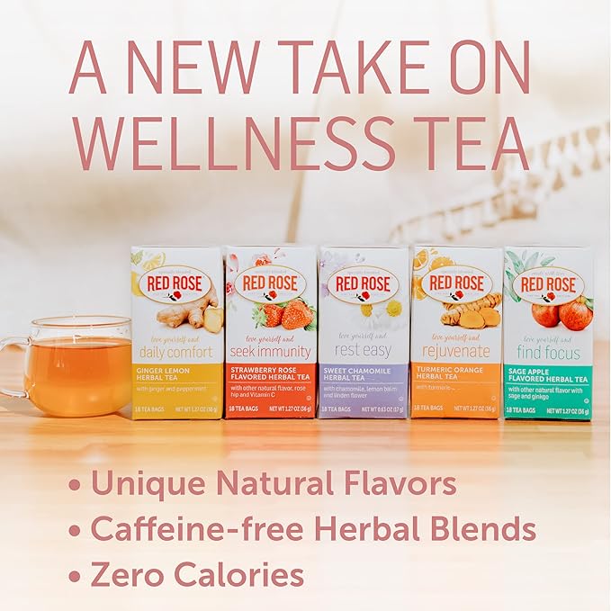 Red Rose Blossoms Sage Apple Blossom Herbal Tea with 18 Individually Wrapped Tea Bags Per Box (Pack of 6) Caffeine Free Brew Hot Naturally Flavored Herbal Tea