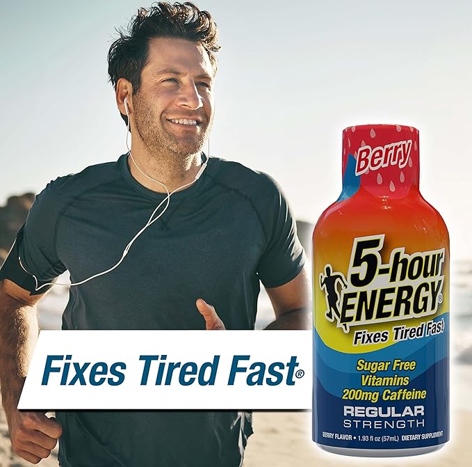 5-hour ENERGY Regular Strength Energy Shot 1.93oz 20-Pack – Sugar Free Caffeine Energy Booster with B-Vitamins &amp Amino Acids – Zero Calorie (20 Bottles – Single Flavor Berry Regular Strength)