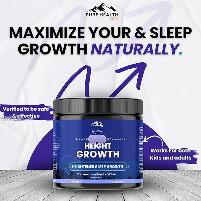 Heightener Height Growth Sleep Gummies - Vitamins to Grow Taller for True Height Potential Natural Height Booster Increase Supplement for Kids and Adults | Calcium &amp Melatonin Multivitamin - 60 G