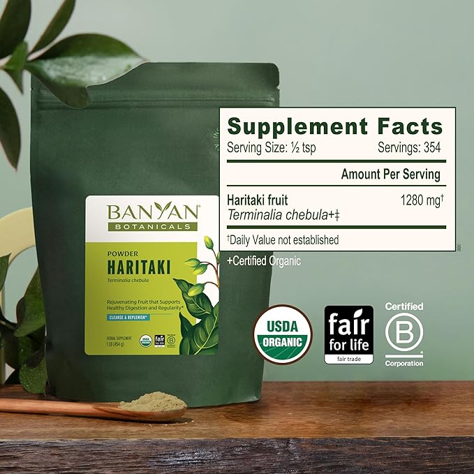Banyan Botanicals Organic Haritaki Powder – 1lb Bulk – Natural Colon Cleanse &amp Digestive Support – Gentle Regularity &amp Internal Detox Supplement – Terminalia Chebula – USDA Organic Fair Trade