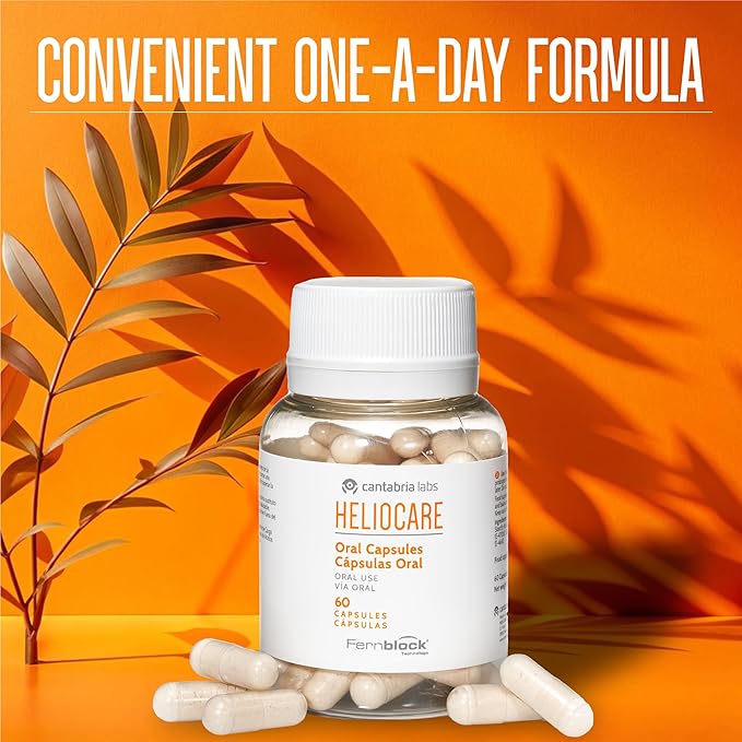 CANTABRIA LABS Heliocare Dietary Supplement: 240mg Polypodium Leucotomos Extract Pills - Antioxidant Rich Formula with Fernblock and PLE Technology - 60 Veggie Capsules